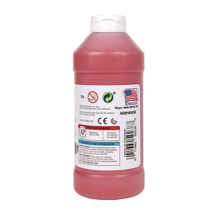 Washable Paint, Red, 16 oz Bottle