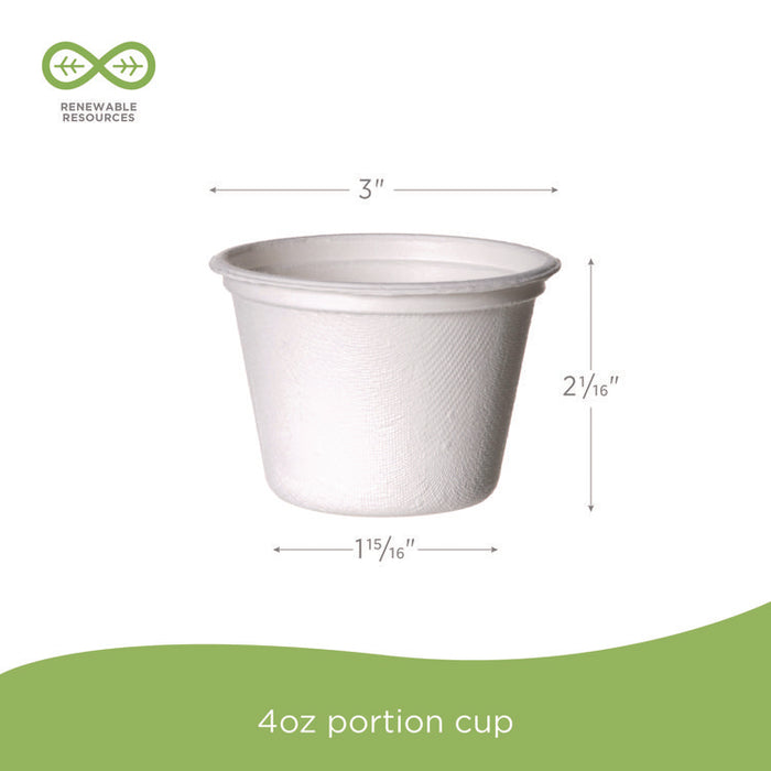 Vanguard Renewable and Compostable Sugarcane Portion Cups, 4 oz, White, 1,000/Carton