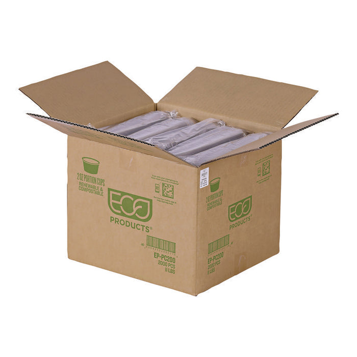 Renewable and Compostable Portion Cups, 2 oz, Plastic, Clear, 100/Pack, 20 Packs/Carton