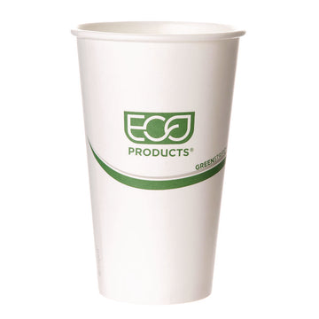GreenStripe Renewable and Compostable Hot Cups, 16 oz, Paper, White/Green, 50/Pack, 20 Packs/Carton