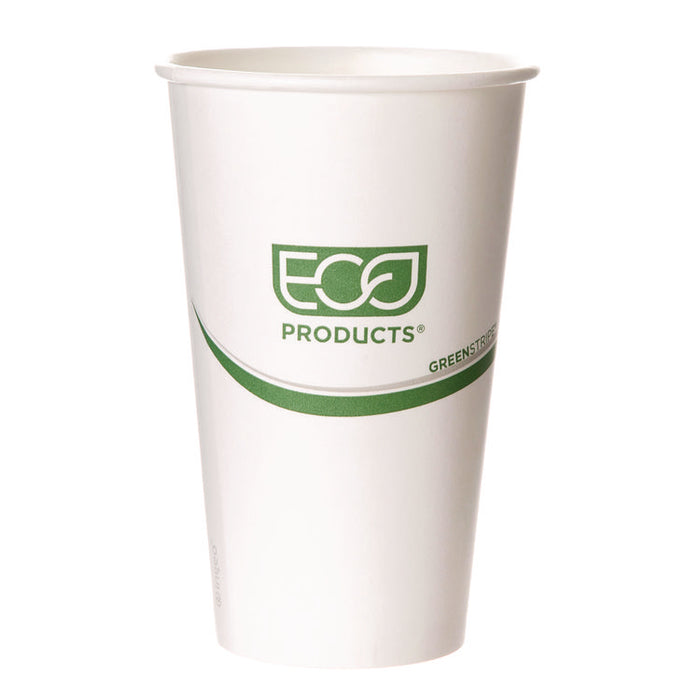 GreenStripe Renewable and Compostable Hot Cups, 16 oz, Paper, White/Green, 50/Pack, 20 Packs/Carton