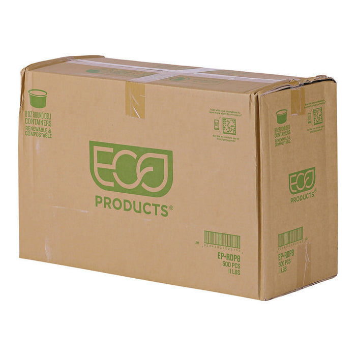 Renewable and Compostable Round Deli Containers, 8 oz, Clear, Plastic, 50/Pack, 10 Packs/Carton