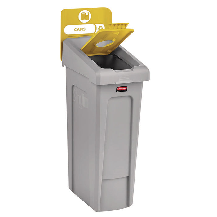 Slim Jim Recycling Station Kit, 1-Stream Bottles and Cans, 23 gal, Plastic, Yellow/Gray