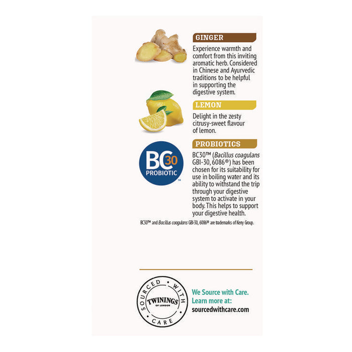 Probiotics Lemon and Ginger Herbal Tea Bags, 0.05 oz, 18/Box