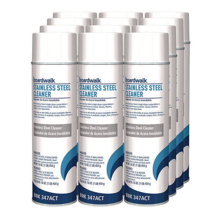 Stainless Steel Cleaner and Polish, Water-in-Oil Based, 18 oz Aerosol Spray, 12/Carton