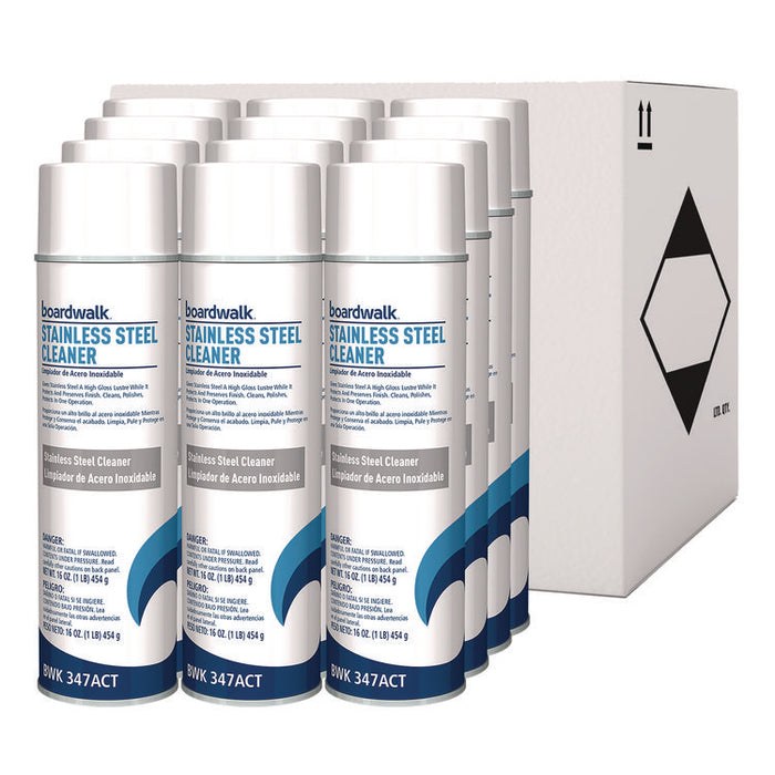 Stainless Steel Cleaner and Polish, Water-in-Oil Based, 18 oz Aerosol Spray, 12/Carton