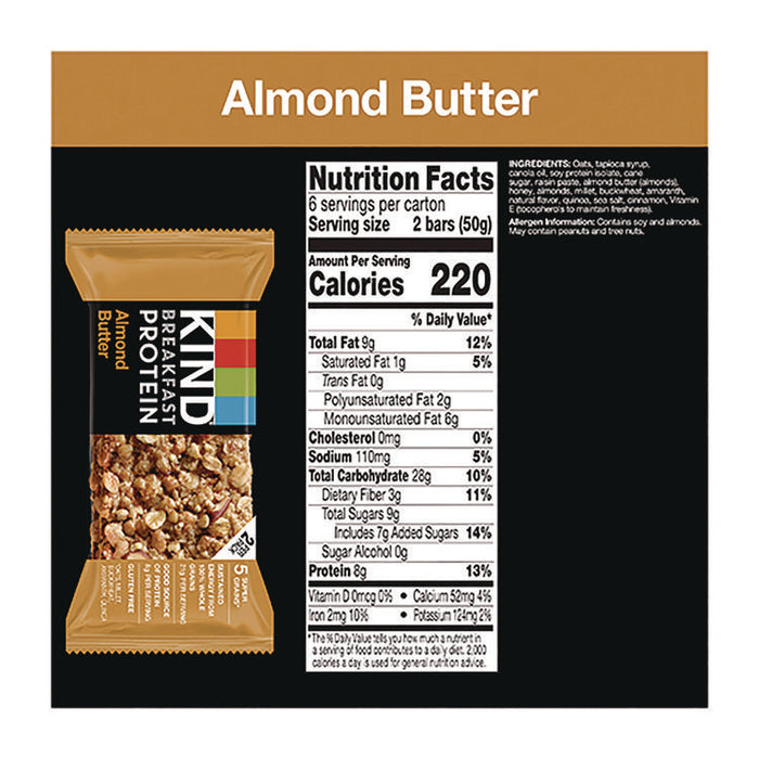 Breakfast Protein Bars, Almond Butter, 1.76 oz Two-Bar Packs, 6/Box