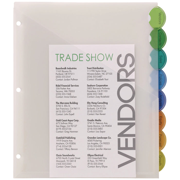Insertable Style Edge Tab Plastic 1-Pocket Dividers, 8-Tab, 11.25 x 9.25, Translucent, 1 Set