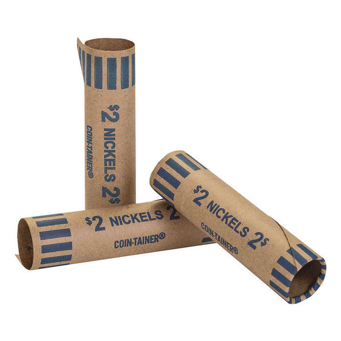 Crimped End Coin Wrappers, Nickels, Blue, 1,000/Pack