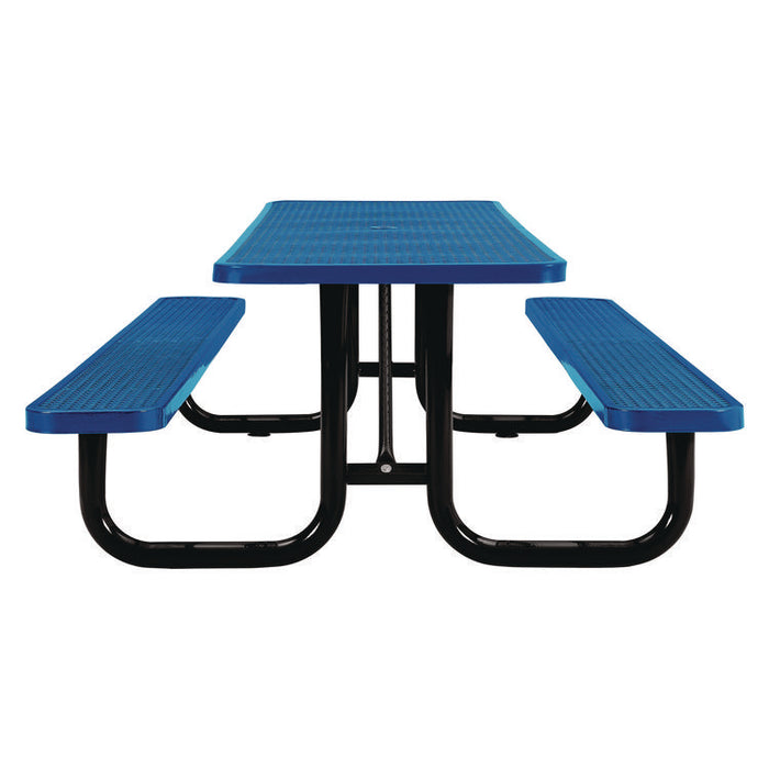 Expanded Steel Picnic Table, Rectangular, 96 x 62 x 29.5, Blue Top, Blue Base/Legs