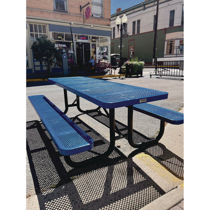 Expanded Steel Picnic Table, Rectangular, 96 x 62 x 29.5, Blue Top, Blue Base/Legs