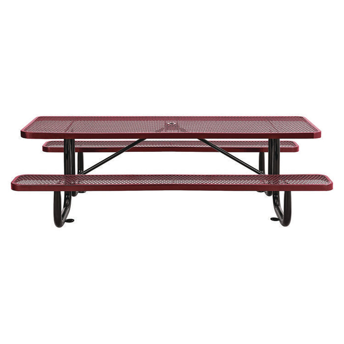 Expanded Steel Picnic Table, Rectangular, 96 x 62 x 29.5, Red Top, Red Base/Legs
