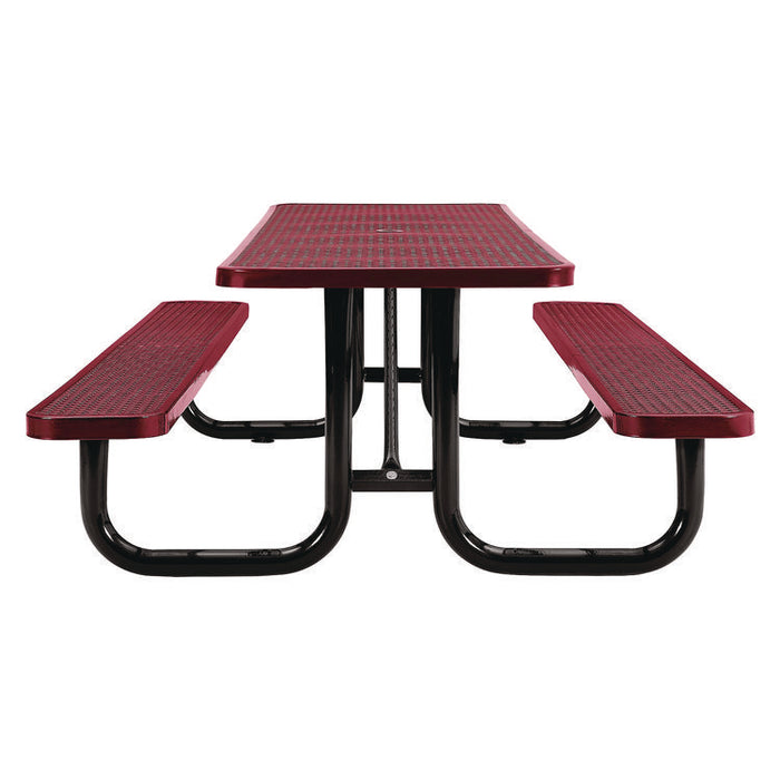 Expanded Steel Picnic Table, Rectangular, 96 x 62 x 29.5, Red Top, Red Base/Legs
