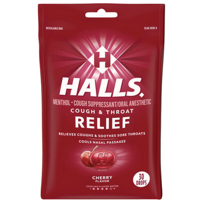 Triple Action Cough Drops, Cherry, 30/Bag, 12 Bags/Box