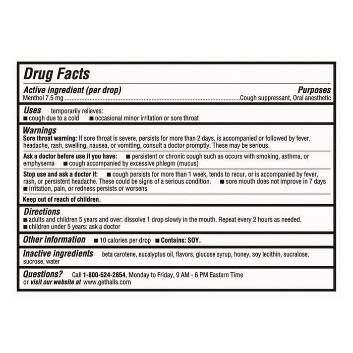Triple Action Cough Drops, Honey-Lemon, 30/Bag, 12 Bags/Box