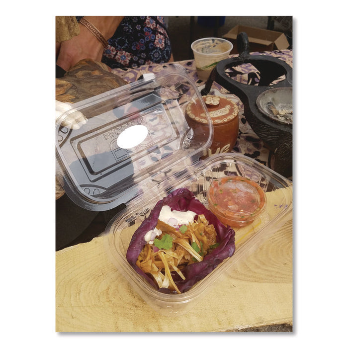 Renewable and Compostable Clear Clamshell Hinged Food Containers, 9 x 6 x 3, Plastic, 80/Pack, 3 Packs/Carton