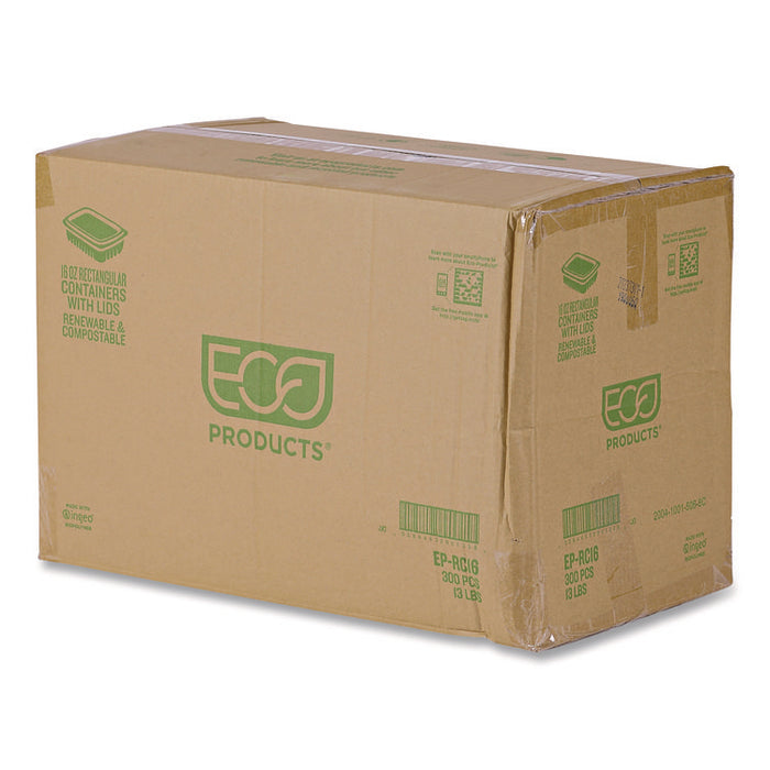 Renewable and Compostable Rectangular Deli Containers with Lid, 16 oz, 3 x 4 x 3, Clear, Plastic, 100/Pack, 3 Packs/Carton