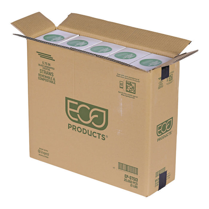 Unwrapped Straw, 5.75", Plastic, Black, 20,000/Carton