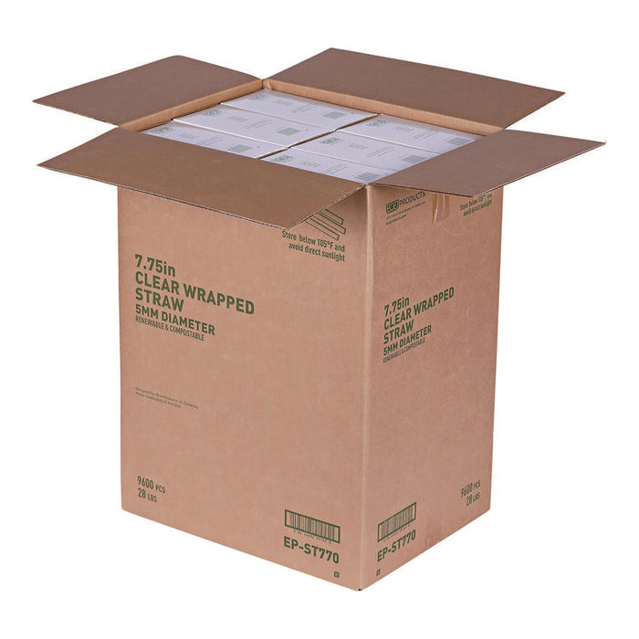 Clear Wrapped Straw, 7.75", PLA, 400/Pack, 24 Packs/Carton
