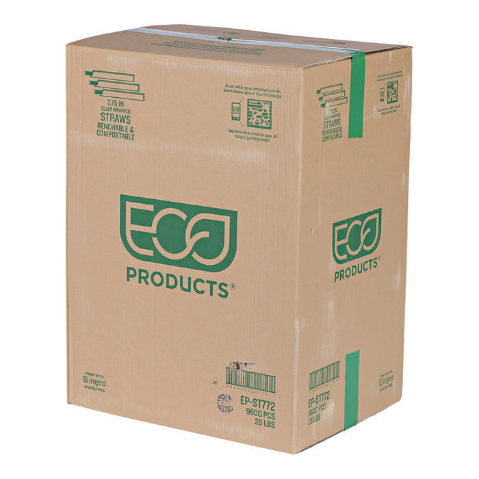 Wrapped Straw, 7.75", Plastic, Green, 9,600/Carton