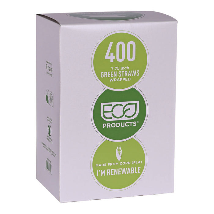 Wrapped Straw, 7.75", Plastic, Green, 9,600/Carton