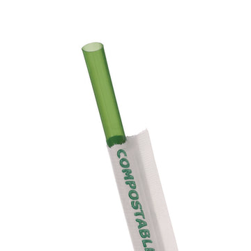 Wrapped Straw, 7.75", Plastic, Green, 9,600/Carton
