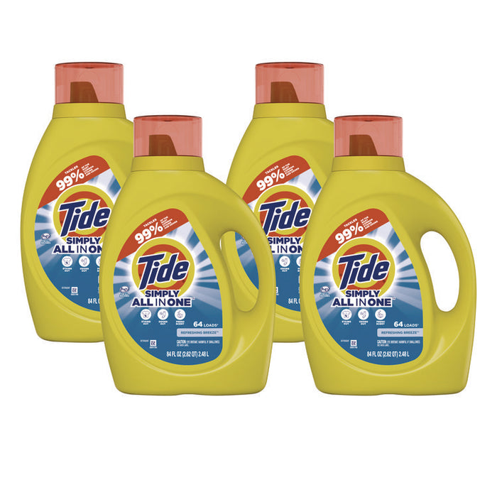 Simply Clean and Fresh Laundry Detergent, HE Compatible, Refreshing Breeze Scent, 64 Loads, 84 oz Bottle, 4/Carton
