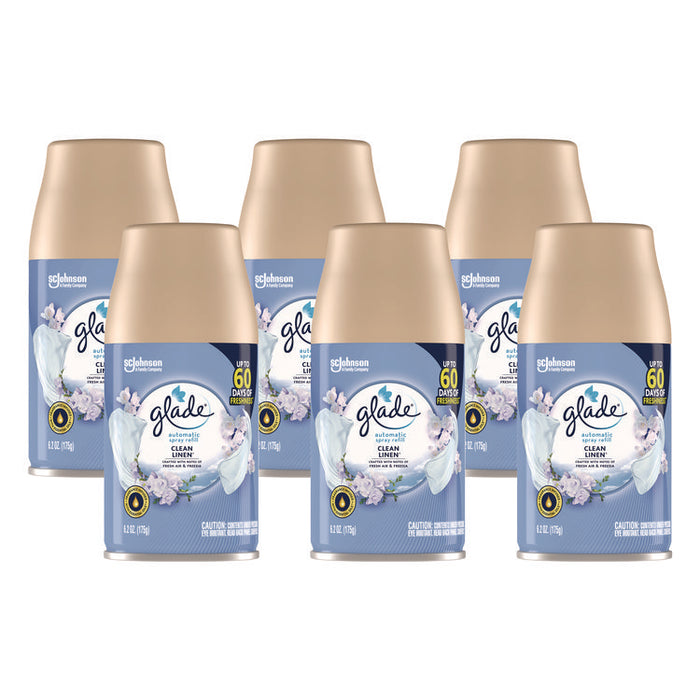 Automatic Air Freshener, Clean Linen, 6.2 oz Spray Can, 6/Carton