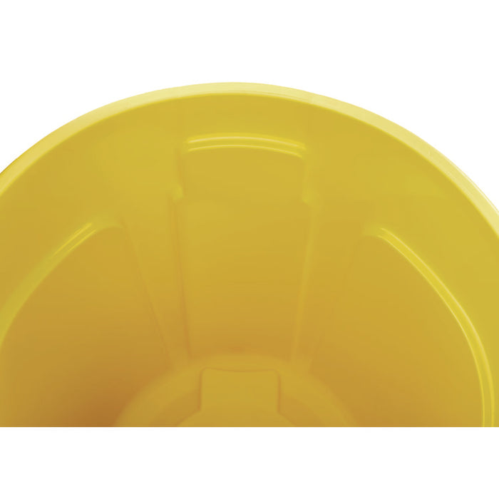 Vented Round Brute Container, 32 gal, Plastic, Yellow