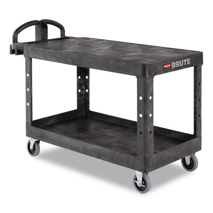 Heavy-Duty Utility Cart with Flat Shelves, Plastic, 2 Shelves, 500 lb Capacity, 25.25" x 54" x 36", Black