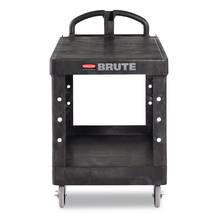 Heavy-Duty Utility Cart with Flat Shelves, Plastic, 2 Shelves, 500 lb Capacity, 25.25" x 54" x 36", Black