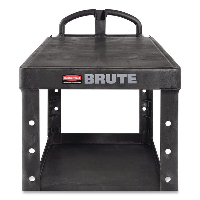 Heavy-Duty Utility Cart with Flat Shelves, Plastic, 2 Shelves, 500 lb Capacity, 25.25" x 54" x 36", Black