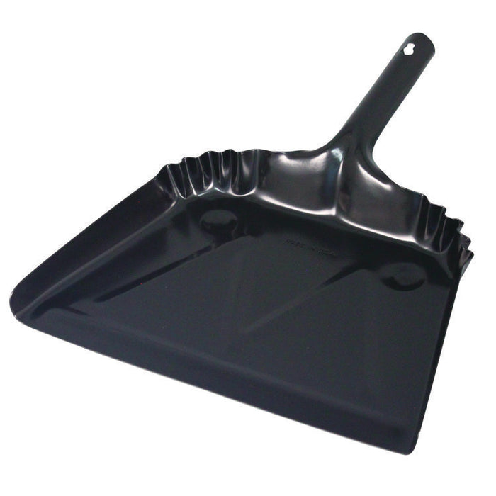 Heavy-Duty Metal Dust Pan, 12 x 14, 20-Gauge Steel, Black