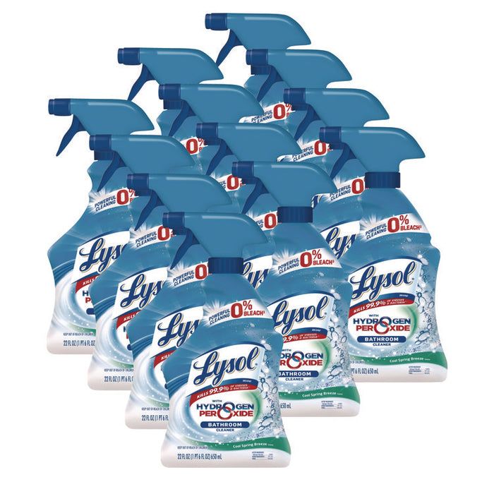 Bathroom Cleaner with Hydrogen Peroxide, Cool Spring Breeze Scent, 22 oz Trigger Spray Bottle, 12/Carton