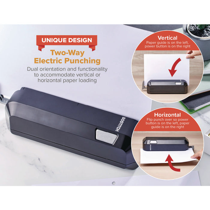 20-Sheet Electric Three-Hole Punch, 9/32" Holes, Black