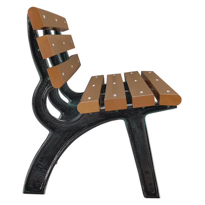 Recycled Plastic Benches with Back, 72" x 23" x 28", Tan Seat/Back, Black Base