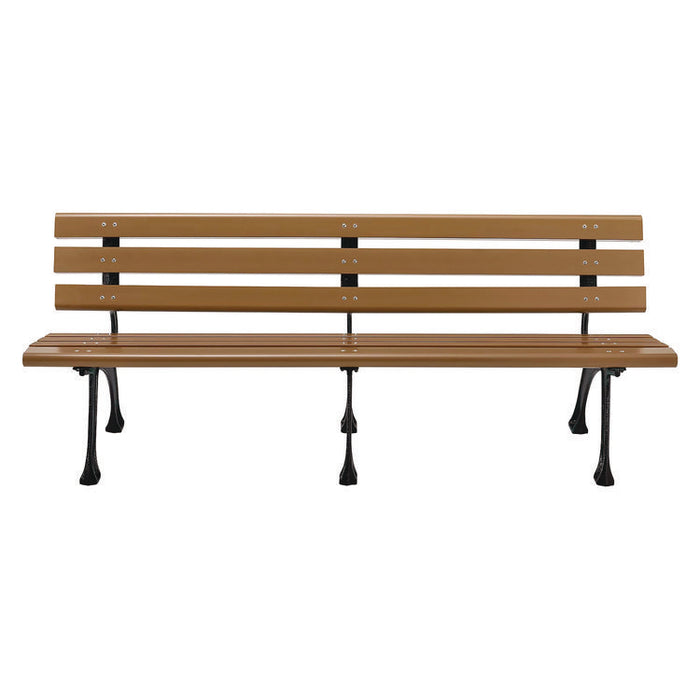 Recycled Plastic Benches with Back, 72" x 23" x 28", Tan Seat/Back, Black Base