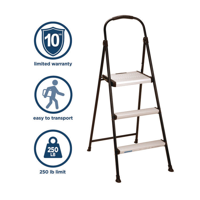 3-Step Stepstool, 250 lb, 28.75" Tall, 28.35" Spread, Black/Silver
