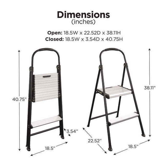 2-Step Stepstool, 250 lb Capacity, 19" Working Height, 22.5" Spread, Black/Silver