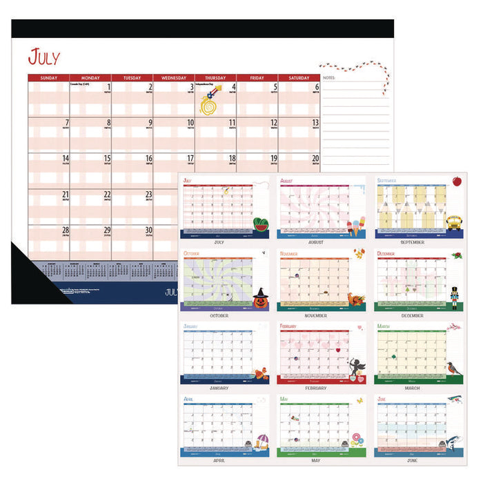 Academic Year Recycled Desk Pad Calendar, Illustrated Seasons Artwork, 22 x 17, Black Binding, 12-Month (July-June):2025-2026