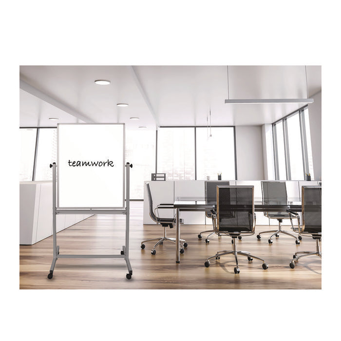 Mobile Magnetic Whiteboard, 24" x 36", White Surface, Satin Aluminum Frame