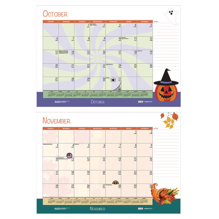 Academic Year Recycled Desk Pad Calendar, Illustrated Seasons Artwork, 22 x 17, Black Binding, 12-Month (July-June):2025-2026