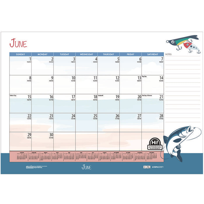 Academic Year Recycled Desk Pad Calendar, Illustrated Seasons Artwork, 22 x 17, Black Binding, 12-Month (July-June):2025-2026
