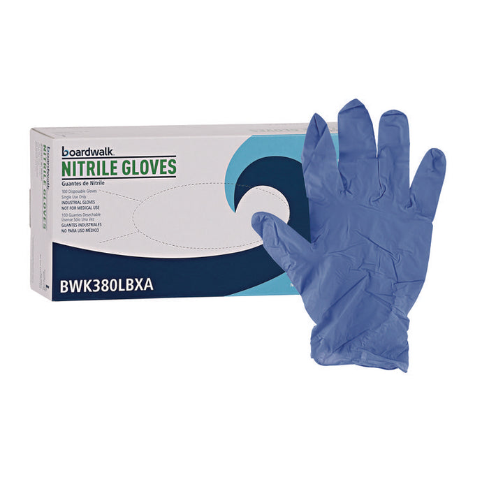 380 Series Disposable General-Purpose Nitrile Gloves, Powder-Free, Large, 4 mil Thick, 9.5" Long, Blue, 100/Box