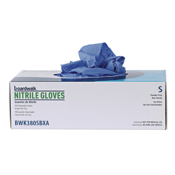 380 Series Disposable General-Purpose Nitrile Gloves, Powder-Free, Small, 4 mil Thick, 9.5" Long, Blue, 100/Box, 10 Boxes/CT