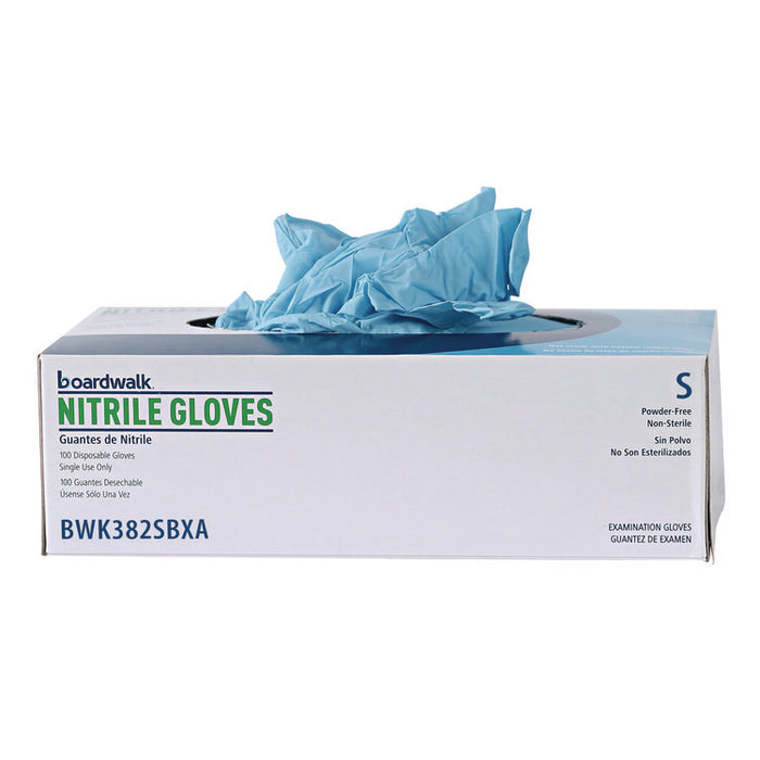Disposable Examination Nitrile Gloves, Powder-Free, Small, 5 mil Thick, 9.5" Long, Blue, 100/Box