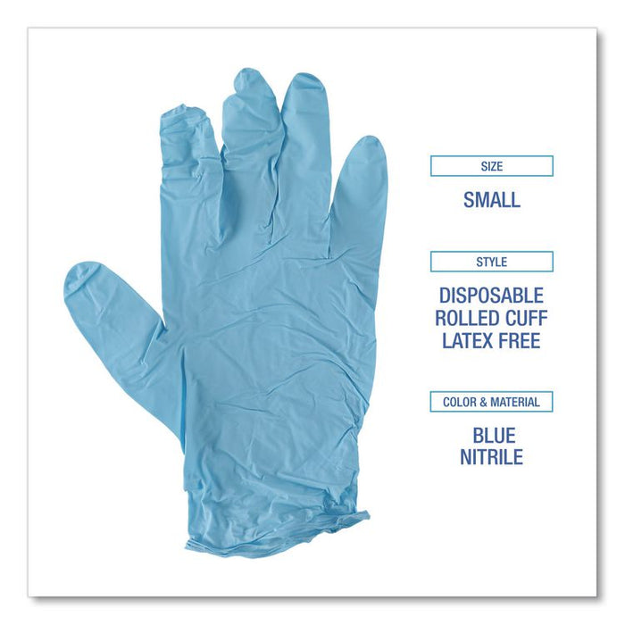 Disposable Examination Nitrile Gloves, Powder-Free, X-Small, 5 mil Thick, 9.5" Long, Blue, 100/Box, 10 Boxes/Carton