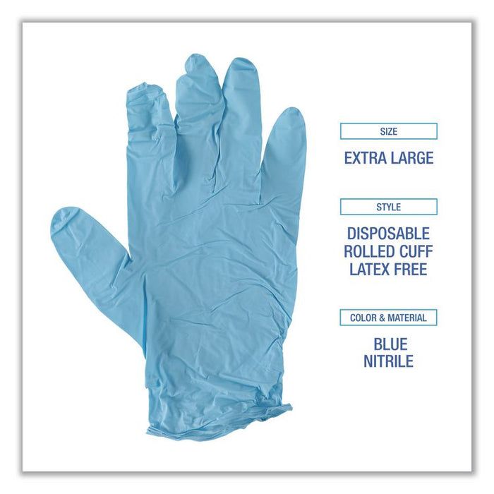 Disposable Examination Nitrile Gloves, Powder-Free, XX-Large, 5 mil Thick, 9.5" Long, Blue, 100/Box, 10 Boxes/Carton