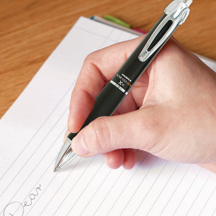 Sarasa Dry X10 Gel Pen, Retractable, Medium 0.7 mm, Black Ink, Black/Silver Barrel, 12/Pack
