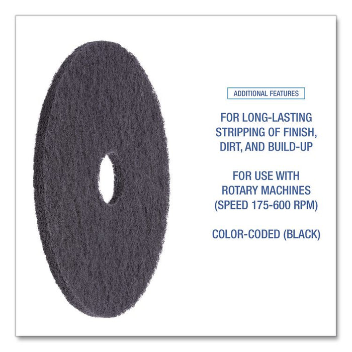 Stripping Floor Pads, 21" Diameter, Black, 5/Carton
